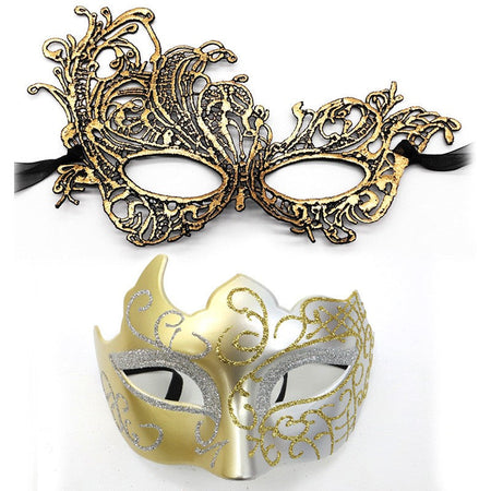 2Pcs Couples Gold Purple Black Blue Lace Masks Butterfly Venetian Face Cover for Mardi Gras Halloween Masquerade Party Costume