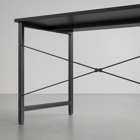 Contemporary Home Office Writing Desk, 40-inch Study Table with Sleek Black Metal Frame