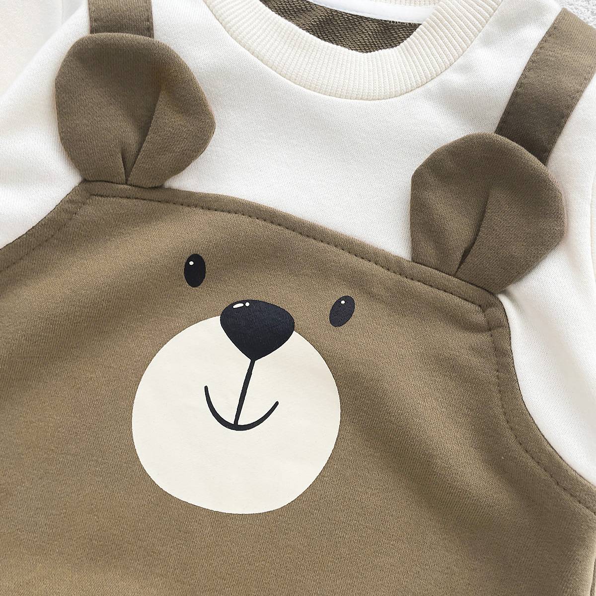 Autumn Baby Bodysuit Little Bear Pattern Dual Color Long Sleeve Warm Jumpsuit Baby Clothes Baby Boys Girls Romper 0-2 Years Old