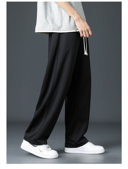 Black Straight Pants for Men's Summer Wide Leg Pants Casual Harajuku Student Pants High Street Trousers Gray Cool Sweatpants