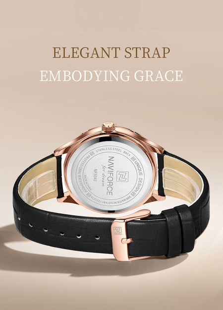 Naviforce 5040 Original New Woman Black Leather Classic Watch Ladies Girls Wristwatch Elegant Quartz Women's Watches