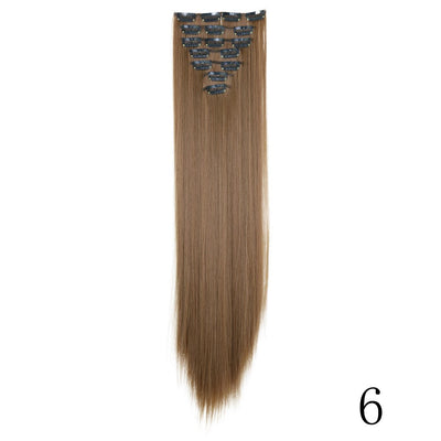 LANSA 7Clips Long Straight Synthetic Clip On Hair Extensions Cheveux Clip Naturel High Temperature Fiber Black Brown Hairpiece