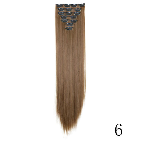 LANSA 7Clips Long Straight Synthetic Clip On Hair Extensions Cheveux Clip Naturel High Temperature Fiber Black Brown Hairpiece