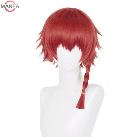Kurona Ranze Cosplay Wig Anime Unisex Long 38cm Red Single Twist Braid Wig Heat Resistant Synthetic Cosplay Anime Wigs + Wig Cap