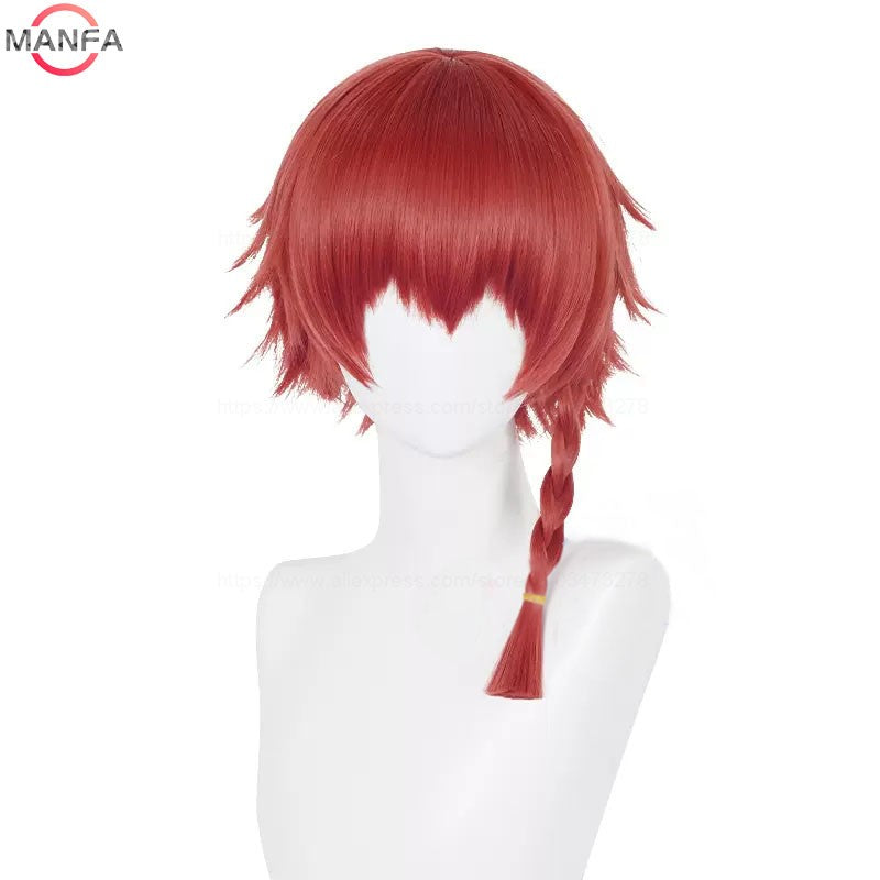 Kurona Ranze Cosplay Wig Anime Unisex Long 38cm Red Single Twist Braid Wig Heat Resistant Synthetic Cosplay Anime Wigs + Wig Cap