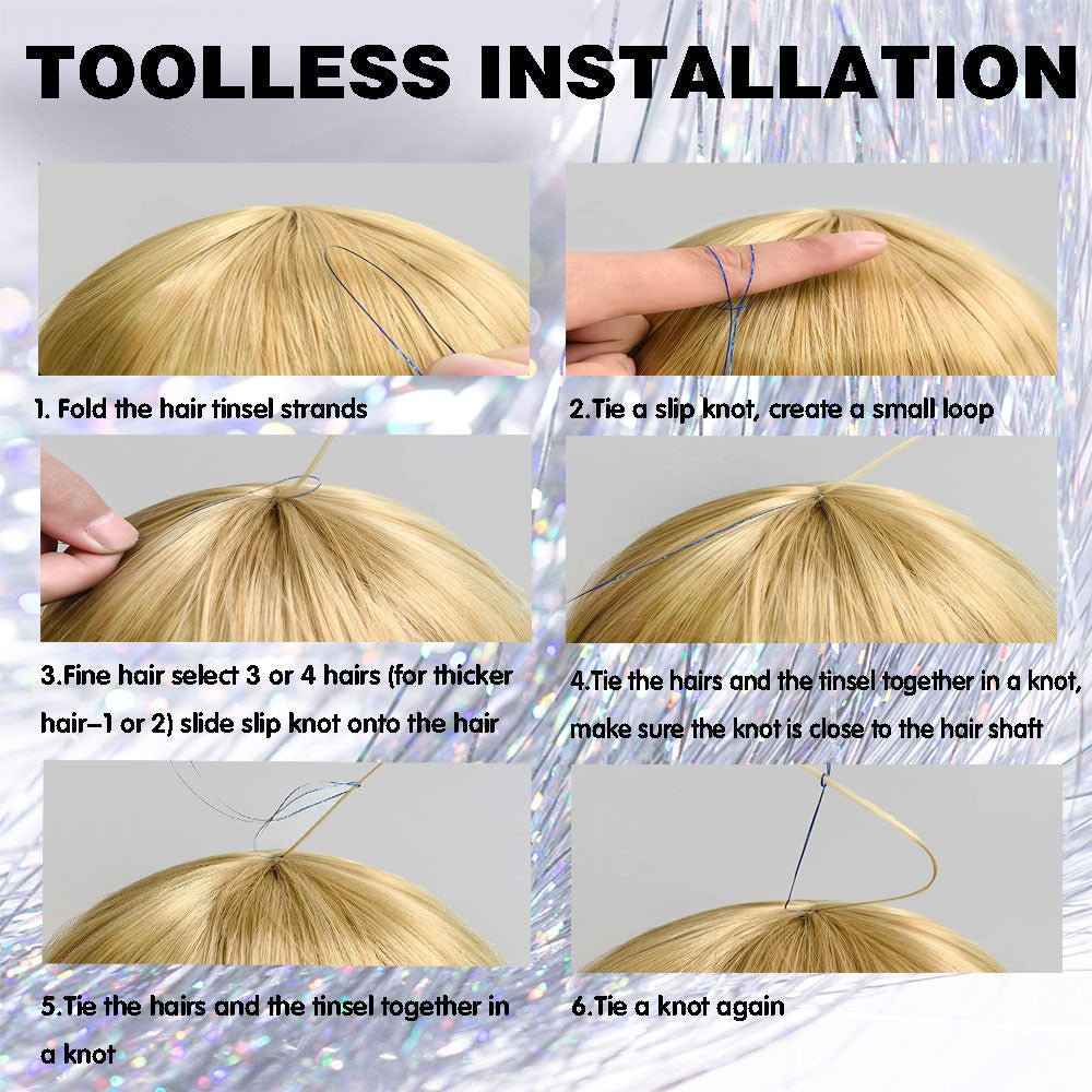 Tinsel Kit with Tools Fairy Hair Tinsel Heat Resistant Sparkling Shiny Tinsel Hair Extensions Colorful Hair Tinsel strands Kit