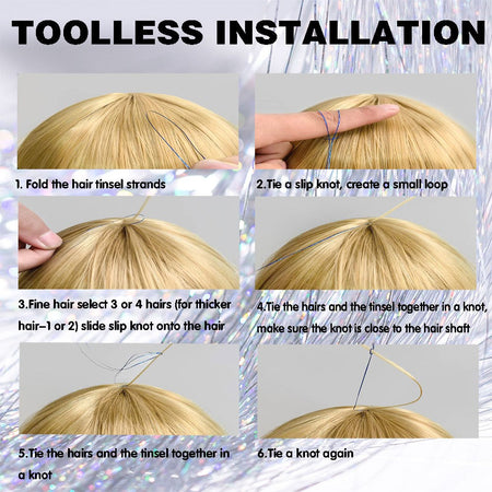 Tinsel Kit with Tools Fairy Hair Tinsel Heat Resistant Sparkling Shiny Tinsel Hair Extensions Colorful Hair Tinsel strands Kit