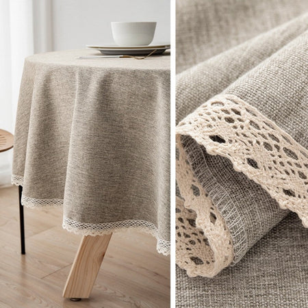 Large Round Tablecloth Solid Color Cotton Linen Waterproof Table Cloth Oil-Proof Table Cover for Kitchen Garden Restaurant