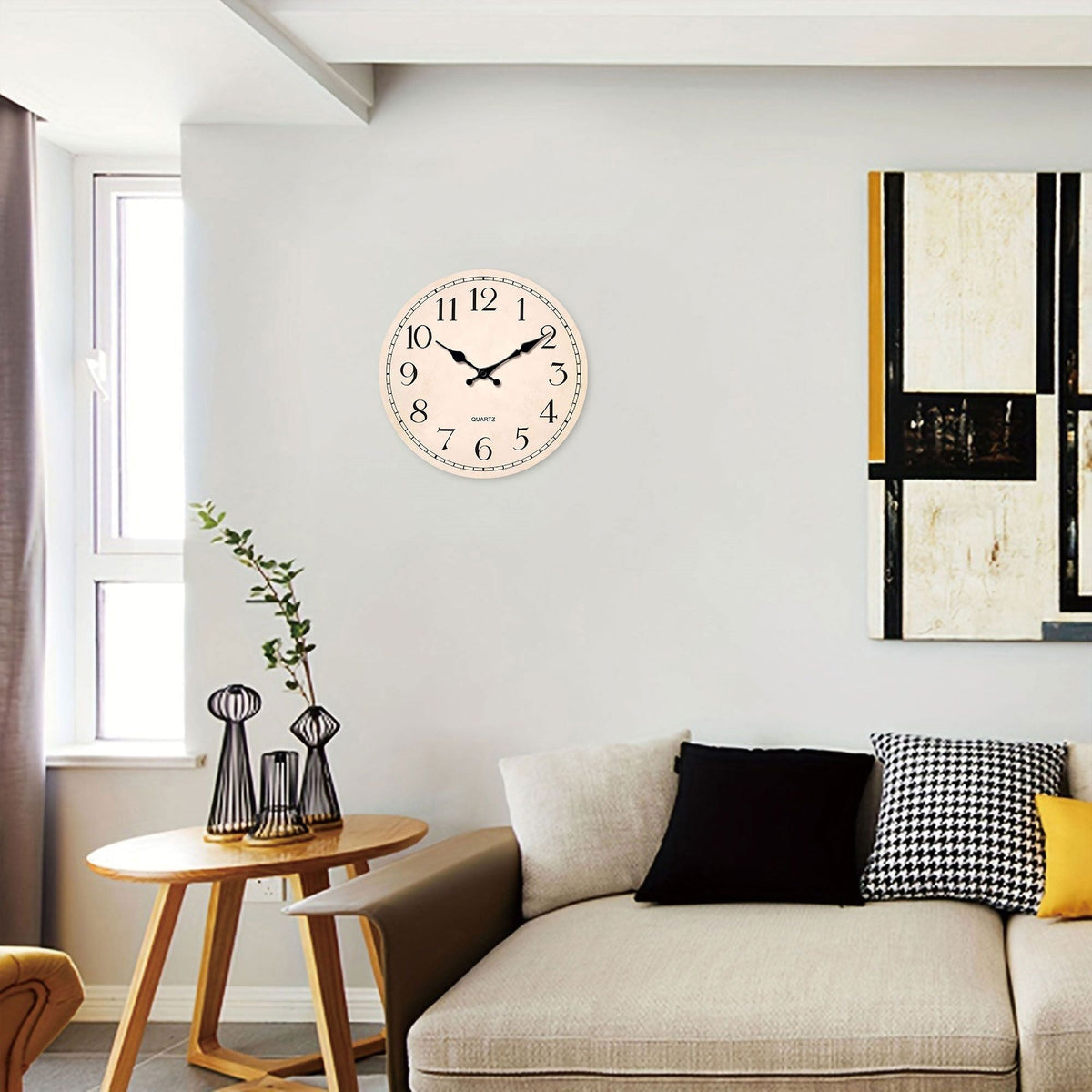 1pc, 10-16 inch classic retro wooden wall clock, creative digital design, battery-operated silent quartz, suitable for living ro