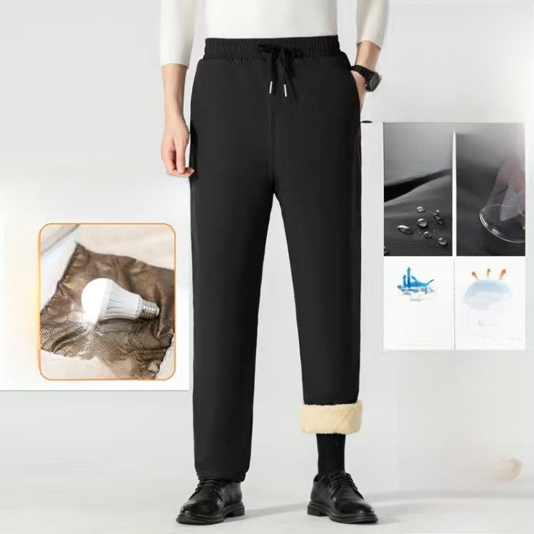Men's Winter Thiened down Cotton Pants Lamb Velvet aphene Knee-Pad Windproof Warm Long Trousers for Snowy Busin Casual