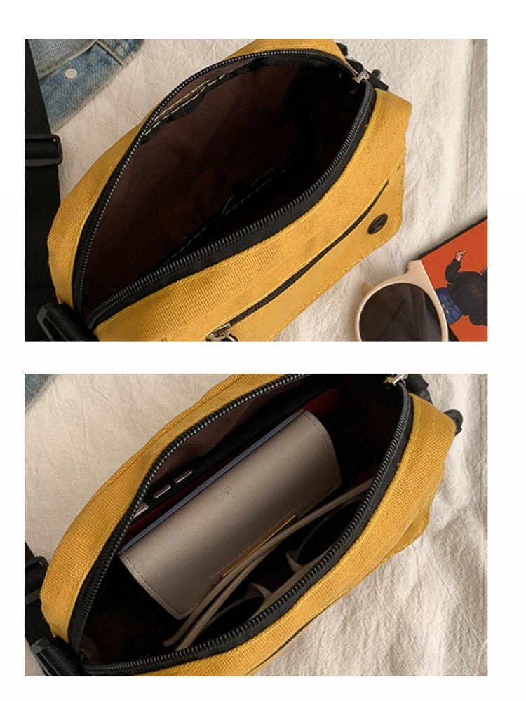Women Canvas Handbags Korean Mini Student Bag Cell Phone Simple Small Crossbody Casual Ladies Zipper Shoulder Bag