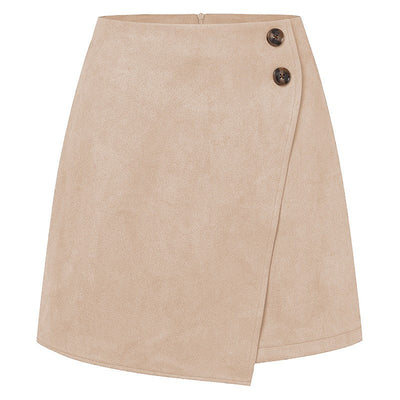 Chic Faux Suede Mini Skirts Women Design Irregular Button Skirts Woman Spring Autumn High Waist Zipper Up A-Line Skirt Ladies