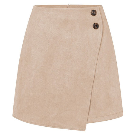 Chic Faux Suede Mini Skirts Women Design Irregular Button Skirts Woman Spring Autumn High Waist Zipper Up A-Line Skirt Ladies