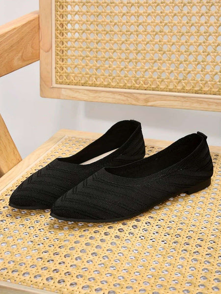 Women's Pointed Toe Flat Shoes Solid Color Knitted Slip on Shoes Casual Breathable Ballet Flats Women Flat Shoes Loafers Women