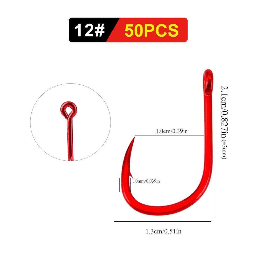 FTK 50-100pcs Gold Fishing Hook High Carbon Steel 1#-12# Barbed Hook With Ringed EYE Red Fishhooks for Carp Fishing Tackle