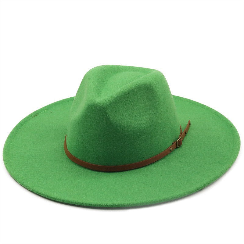 9.5cm Wide Brim Fedora Hats with Brown Belt Autumn Winter Women Party Top Hat Men Jazz Retro Cowboy Felt Cap Panama Sun Hat
