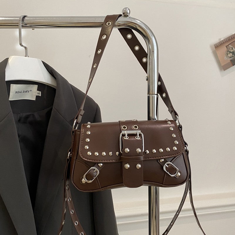 Shoulder Bag for Women Punk Style Purse PU Leather Rock Fashion Handbags with Rivet Small Trendy Armpit Purse