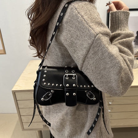 Shoulder Bag for Women Punk Style Purse PU Leather Rock Fashion Handbags with Rivet Small Trendy Armpit Purse