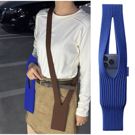 Knitted Phone Bag Scarf Style Unisex Crossbody Shoulder Phone Pouch Colorful Portable Slim Pocket Casual Phone Storage Accessory