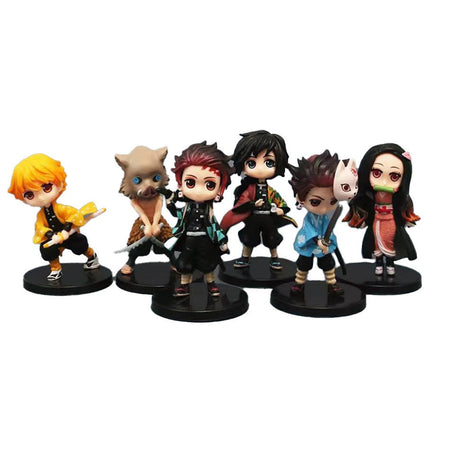 6pcs Anime Demon Slayer Figure Nezuko Tanjirou Zenitsu Inosuke Kyoujurou Giyuu Kawaii Qposket Figural PVC Model Toy Collect Gift