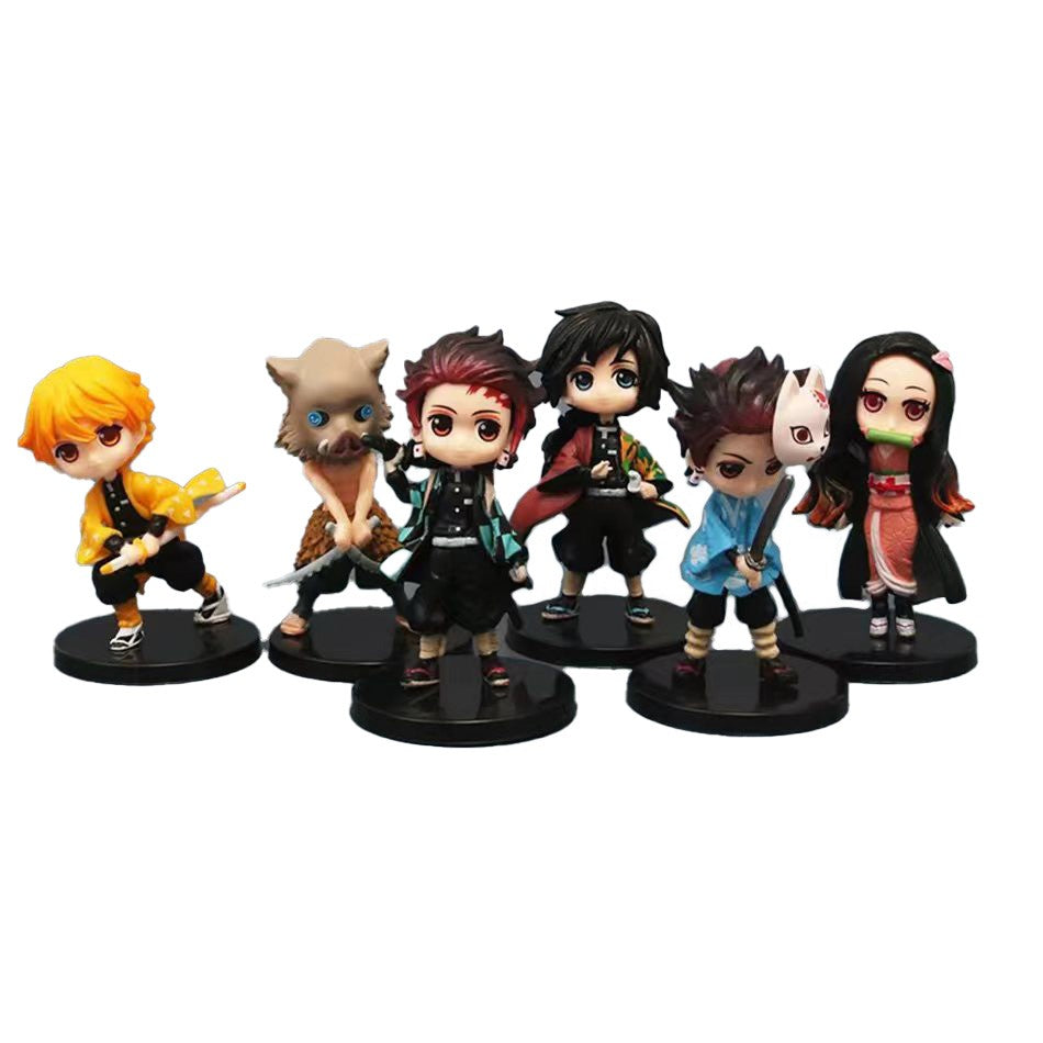 6pcs Anime Demon Slayer Figure Nezuko Tanjirou Zenitsu Inosuke Kyoujurou Giyuu Kawaii Qposket Figural PVC Model Toy Collect Gift