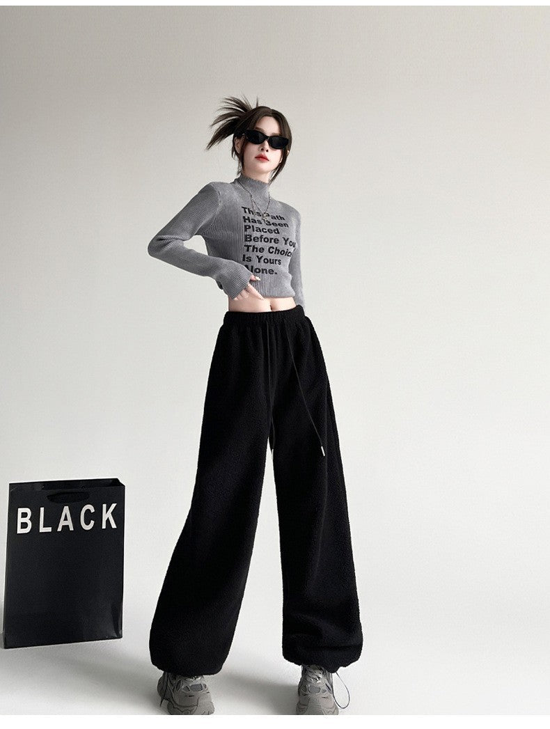 2025 New Winter Velvet Thick Pants Men Warm Straight Casual Pants Streetwear Loose Wide Leg Pants Thicken Lamb Wool Trousers