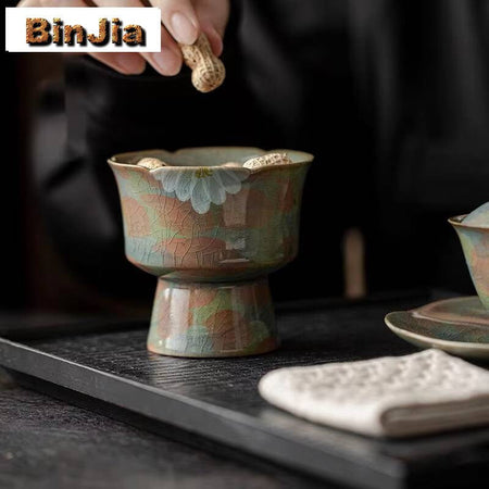 Hand-painted Cracked Glaze Chrysanthemum Fruit Tray Chinese Tall Bowl Dishes Boutique Plates For Food Serving Ornaments 120ml