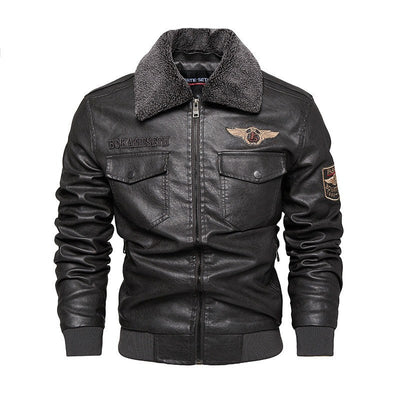 Fleece Fur Collar Windbreaker Coat Male Pu Jacket Men Thick Warm Cashmere Military Bomber Tactical Leather Jackets Mens Outwear