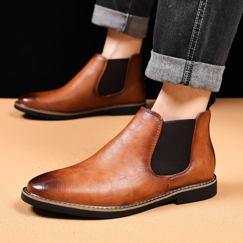 YRZL 39~47 Men Chelsea Boots Brand Retro Comfortable PU Leather Ankle Boots Men 2025 Fashion Black Brown Mens Boots