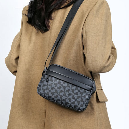Casual Business Shoulder Bag for Men Pu Leather Messenger Bag Wide Strap Crossbody Bags Square Plaid Designer Male Sling Bags