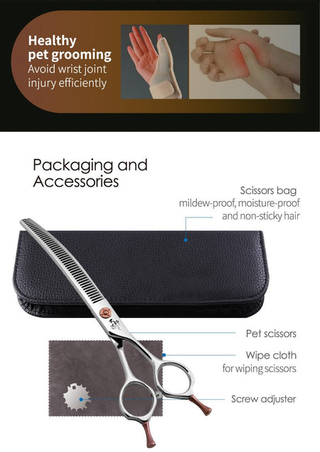 Fenice ZB Professional 6.5/7.0 Inch JP440CDog Grooming Curved Chunker/Thinner/Fluffy Scissors for Dog Groomer/Family Use
