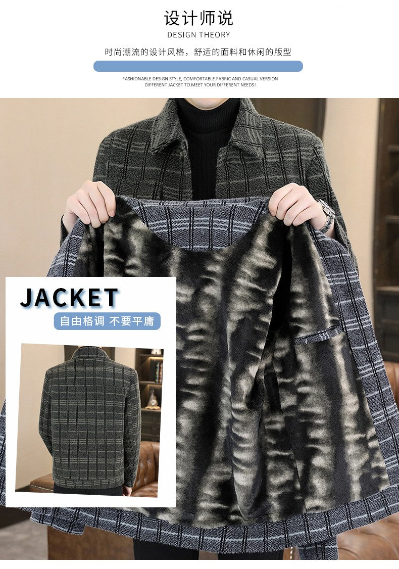 2023 Winter Plaid Woolen Jackets Men Fashion Slim Fit Thickened and Warm Trench Coat Casual Business Streetwear Overcoat M-4XL