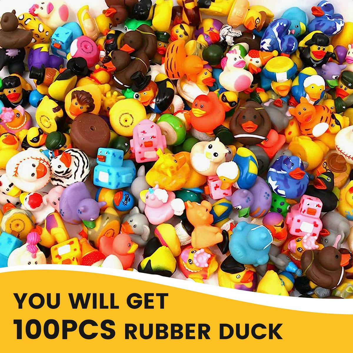 1-100pcs Rubber Ducks in Bulk,Assortment Duckies for Jeep Ducking Floater Duck Bath Toys Party Favors