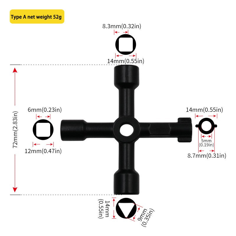 4in1 Electric Cabinet Elevator Hex Key Wrench Watermeter Valve Inner Triangle Wrench Multi-purpose Screwdriver Tool Set Portable
