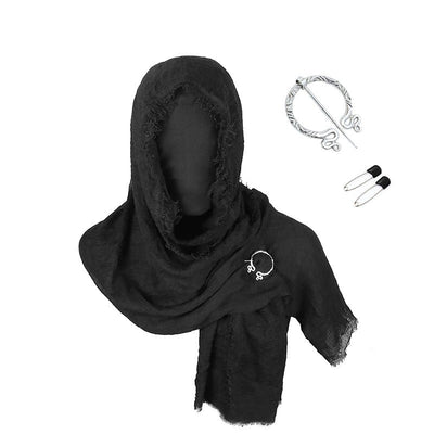 Medieval Renaissance Cloak Cape with Viking Brooch - Hooded Shawl Scarf for Halloween Costumes, Streetwear & Pop Culture Events