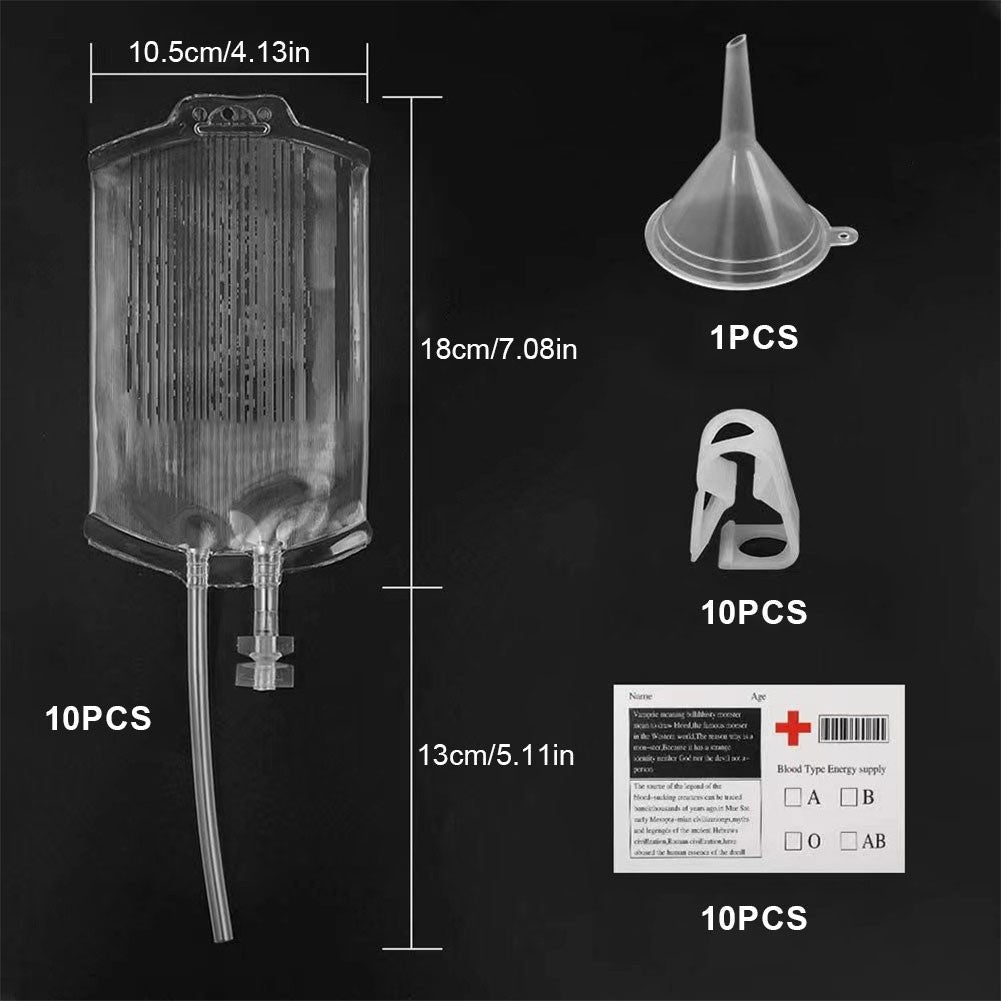 60-10PCS Empty Blood Bags Energy Drinks for Halloween Zombie Vampire Costume Props Nurse Graduation Theme Party Favors Drink Pou