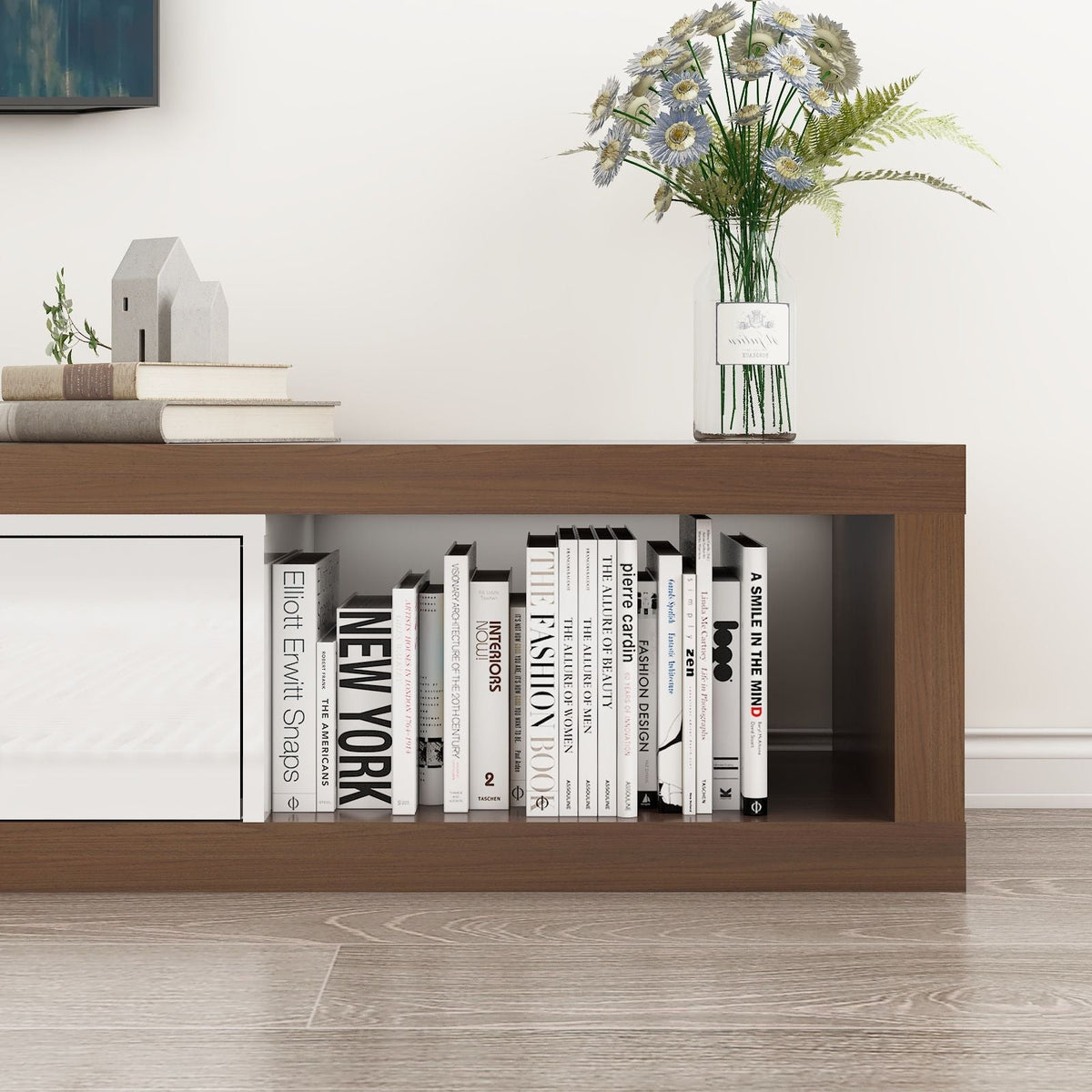 82-110'' Extendable TV Stand for Up to 120"TV, Wood Reversible TV Media Console w/3 Drawers & Open Storage Shelf for Living Room