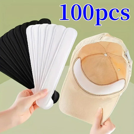 10/100pcs Hat Sweat Absorber Stickers Women Men Cotton Anti-dirt Sports Belt Cap Rim Invisible White Tape Hat Reducer Liner Pad