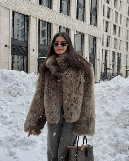 Winter Women Warm Faux Fur Coats Fashion Browns Long Sleeve Stand Collar Short Jackets 2025 Lady High Street Commute Outerwear