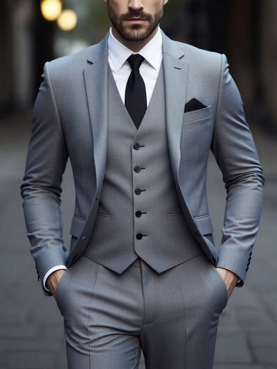Men's Three-Piece White Suit, Anti-Wrinkle, No-Iron, Anti-Stick Fur Business Formal Suit, Four-Season Workplace Work Clothing Dr