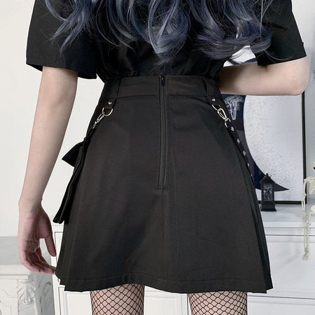 Plus Size Harajuku Punk Gothic Black High Waist Black Skirts Women Sexy Patchwork Bandage Mini Female Streetwear