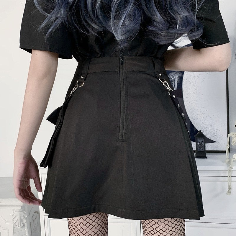 Plus Size Harajuku Punk Gothic Black High Waist Black Skirts Women Sexy Patchwork Bandage Mini Female Streetwear