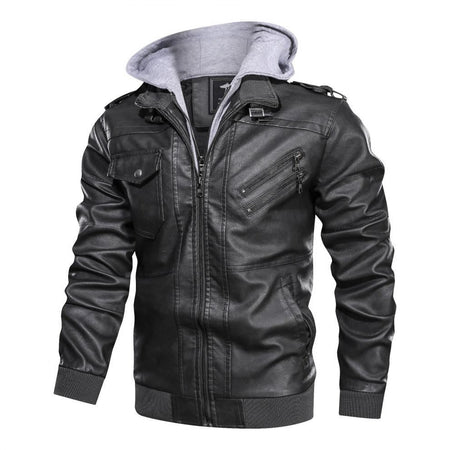 Men Faux Leather Cardigan Leathers Jackets Zipper Coat Long Sleeve Solid Autumn Moto Bike Casual Autumn 2025 Hooded Spliced