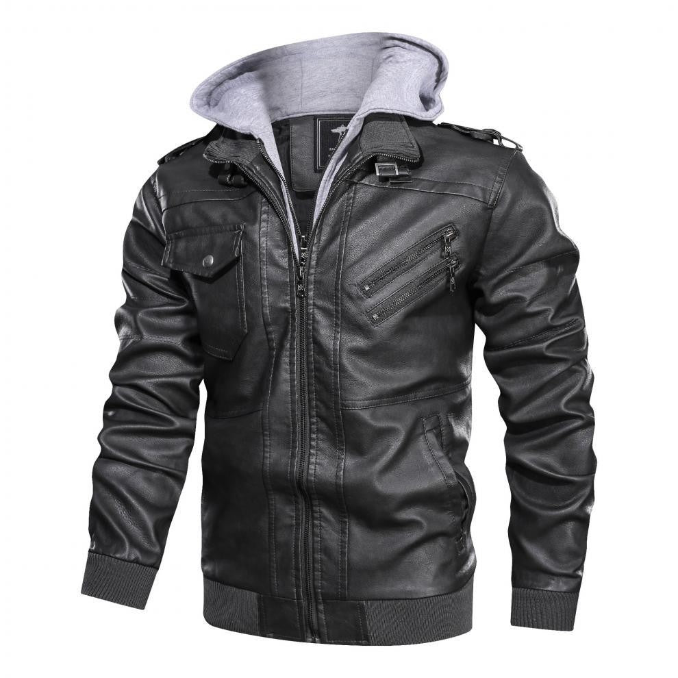 Men Faux Leather Cardigan Leathers Jackets Zipper Coat Long Sleeve Solid Autumn Moto Bike Casual Autumn 2025 Hooded Spliced