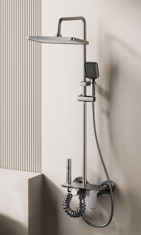 Multifunction Bathroom Shower System Set Hot and Cold Water Household Rotary Knob Pressurize Aluminum Gunmetal Gray Shower Set