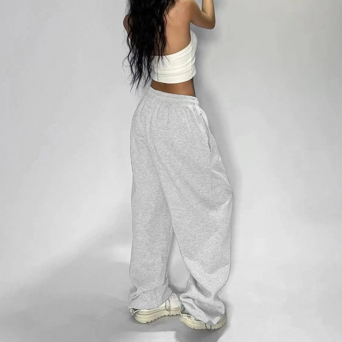 Oversize Woman Grey Black Sweatpants Y2K Korean Streetwear Loose Casual Jogger Pants High Waist All Match Drawstring Trousers