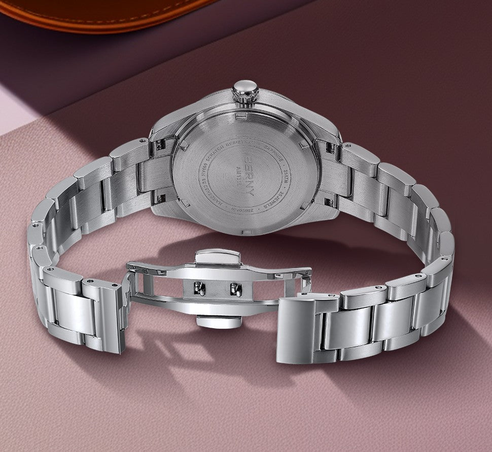 BERNY Automatic Women Watch PT5000 Sapphire Mechanical Elegant Women's Swim Watches 20ATM Full Stainless steel Swim Wristwatch