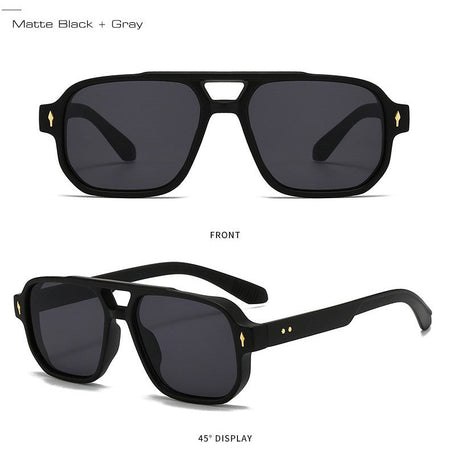 SO&EI Vintage Double Bridges Men Square Sunglasses Fashion Clear Ocean Lens Eyewear Women Trending Rivets Sun Glasses UV400