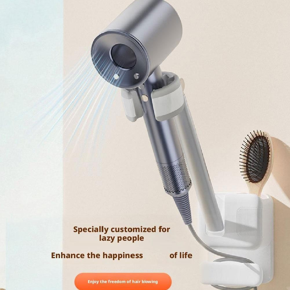 Angle Adjustable Hair Dryer Holder Non-Drilling Wall-Mounted Hair Dryer Stand For Bathroom Free-hand Lazy Storage Rack Shelf