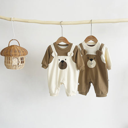Autumn Baby Bodysuit Little Bear Pattern Dual Color Long Sleeve Warm Jumpsuit Baby Clothes Baby Boys Girls Romper 0-2 Years Old